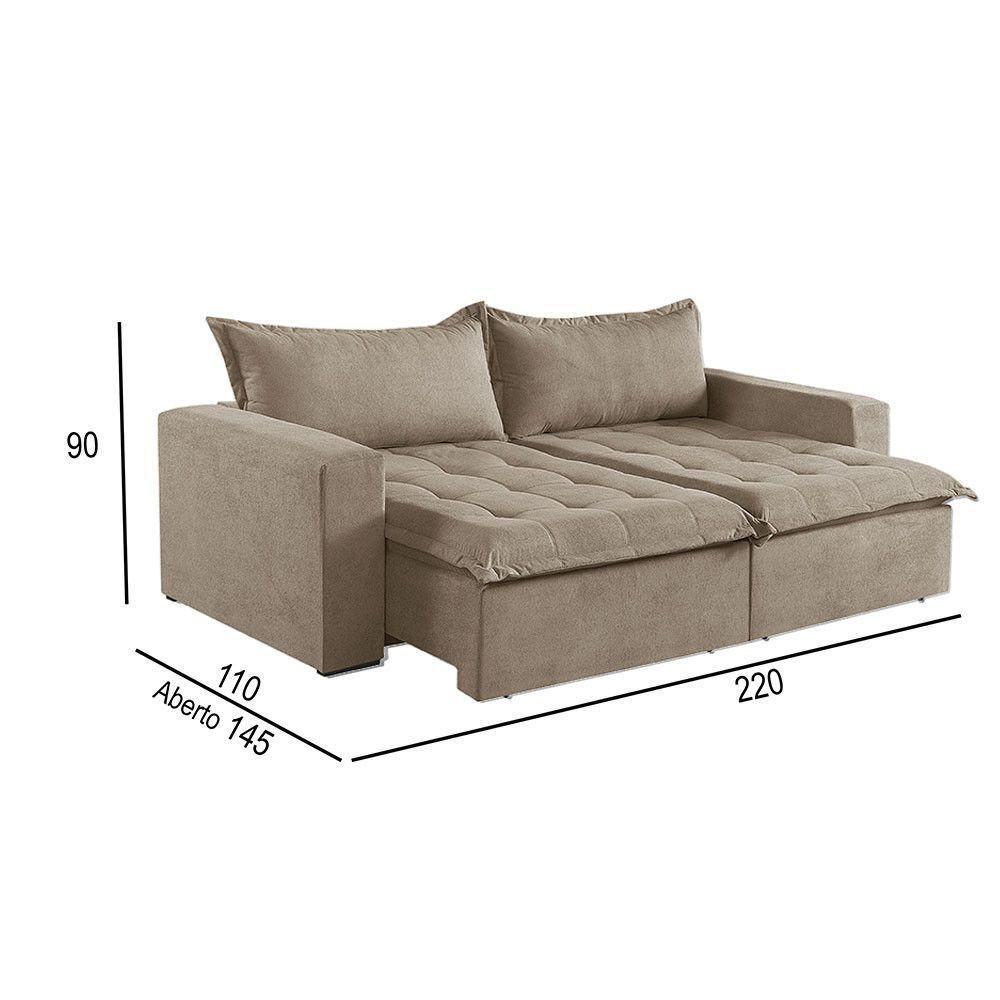 Sofá Cama 3 Lugares Retrátil Reclinável M-184 Veludo Martins Bege - 3