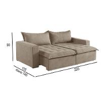 Sofá Cama 3 Lugares Retrátil Reclinável M-184 Veludo Martins Bege - 3