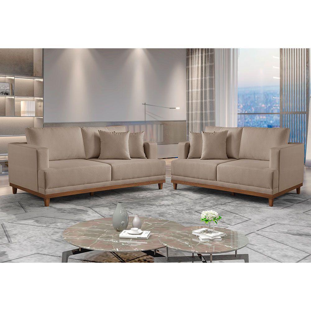 Conjunto Sofás 2 E 3 Lugares Estofados M-175 Veludo Martins Bege - 2