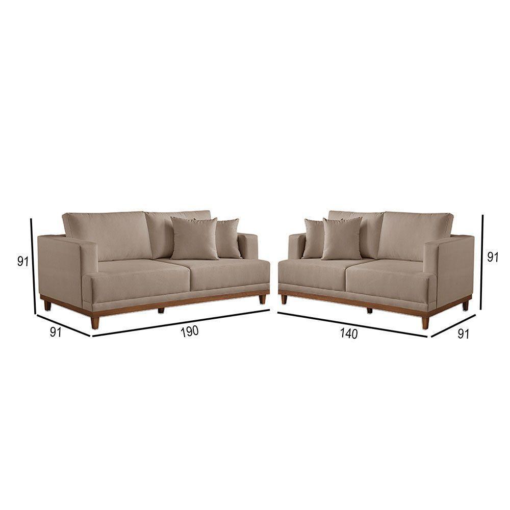 Conjunto Sofás 2 E 3 Lugares Estofados M-175 Veludo Martins Bege - 3