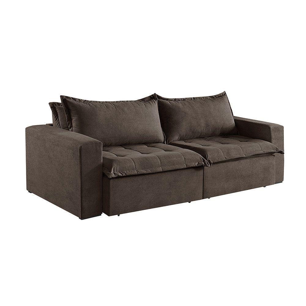 Sofá Cama 3 Lugares Retrátil Reclinável M-184 Veludo Martins Marrom - 5