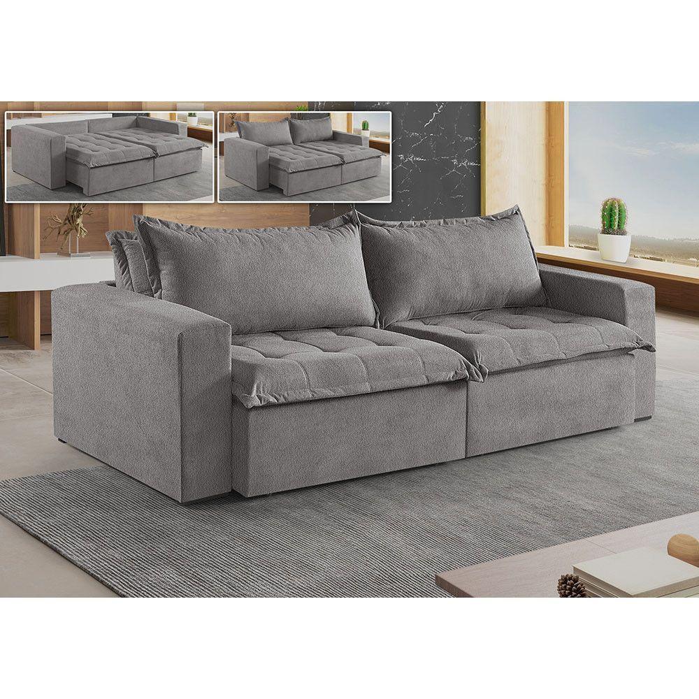 Sofá Cama 2 Lugares Retrátil Reclinável Linho M-184 Martins Cinza - 3