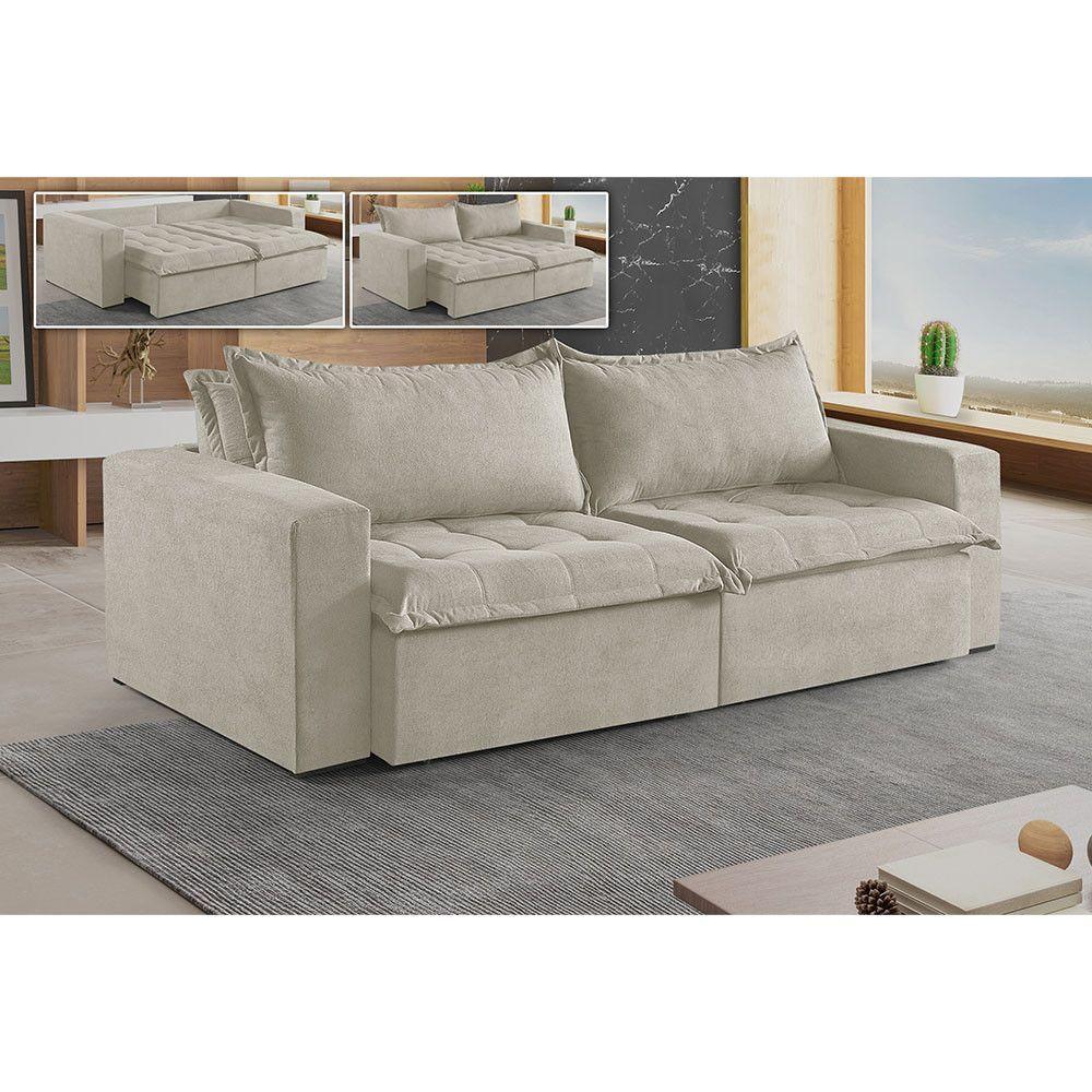Sofá Cama 4 Lugares Retrátil Reclinável Linho M-184 Martins Creme - 2