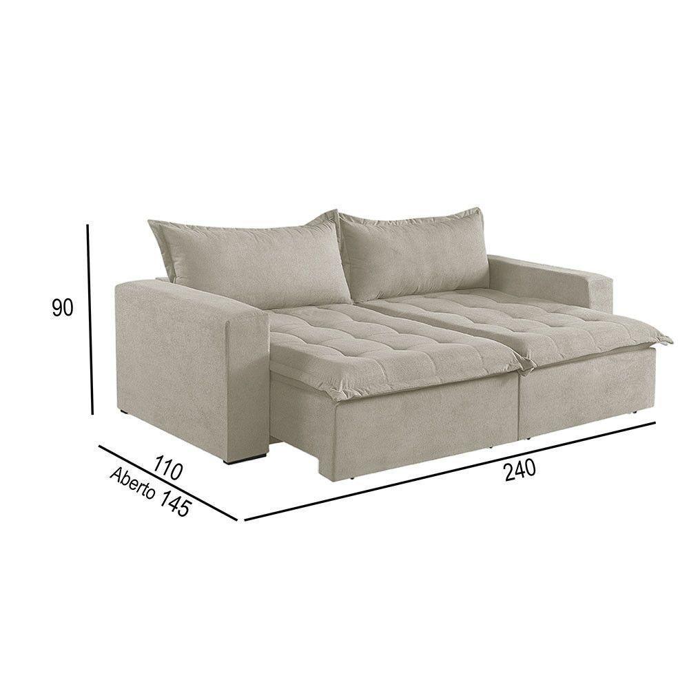 Sofá Cama 4 Lugares Retrátil Reclinável Linho M-184 Martins Creme - 4