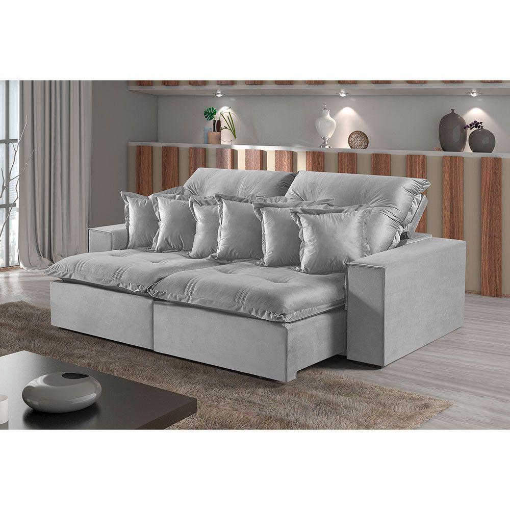 Sofá 3 Lugares Retrátil E Reclinável M-144 Veludo Martins Cinza - 2