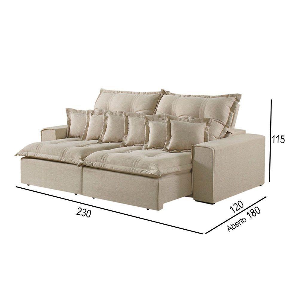 Sofá 3 Lugares Retrátil E Reclinável Linho M-144 Martins Creme - 3