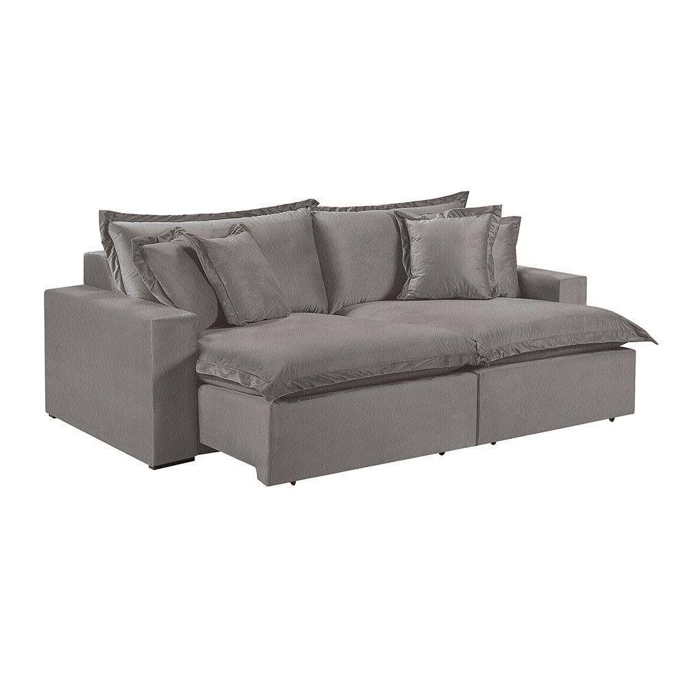 Sofá 4 Lugares Retrátil Com Encosto Fixo Linho M-145 Martins Cinza - 1