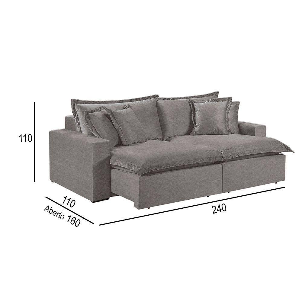 Sofá 4 Lugares Retrátil Com Encosto Fixo Linho M-145 Martins Cinza - 3