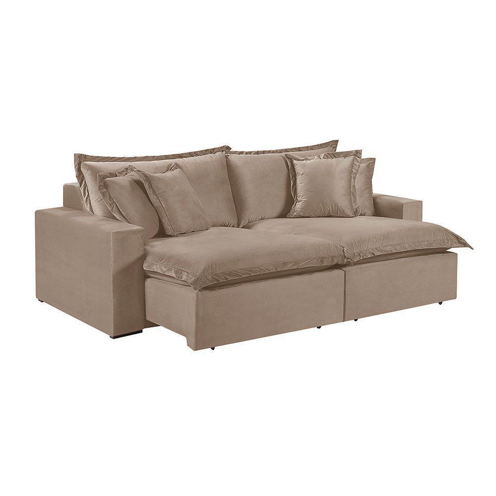 Sofá 5 Lugares Retrátil Encosto Fixo M-145 Veludo Martins Bege - 1