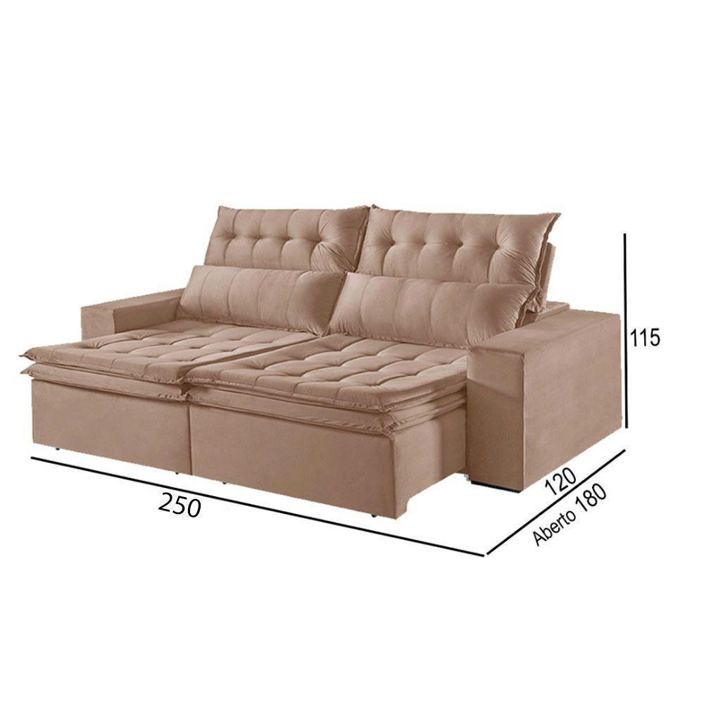 Sofá 4 Lugares Retrátil E Reclinável Martins M-118 Veludo Bege - 3