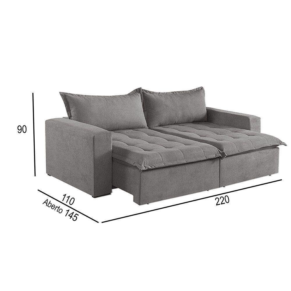 Sofá Cama 3 Lugares Retrátil Reclinável Linho M-184 Martins Cinza - 2
