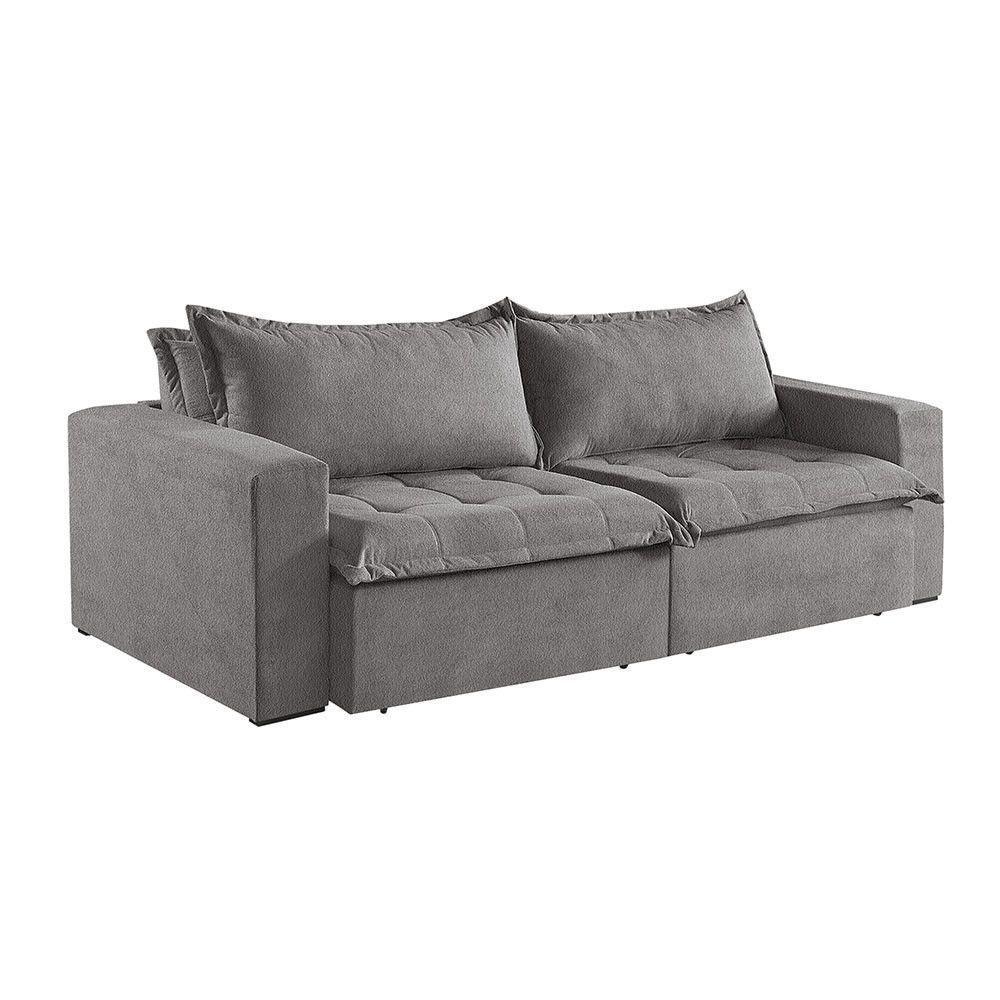 Sofá Cama 3 Lugares Retrátil Reclinável Linho M-184 Martins Cinza - 4