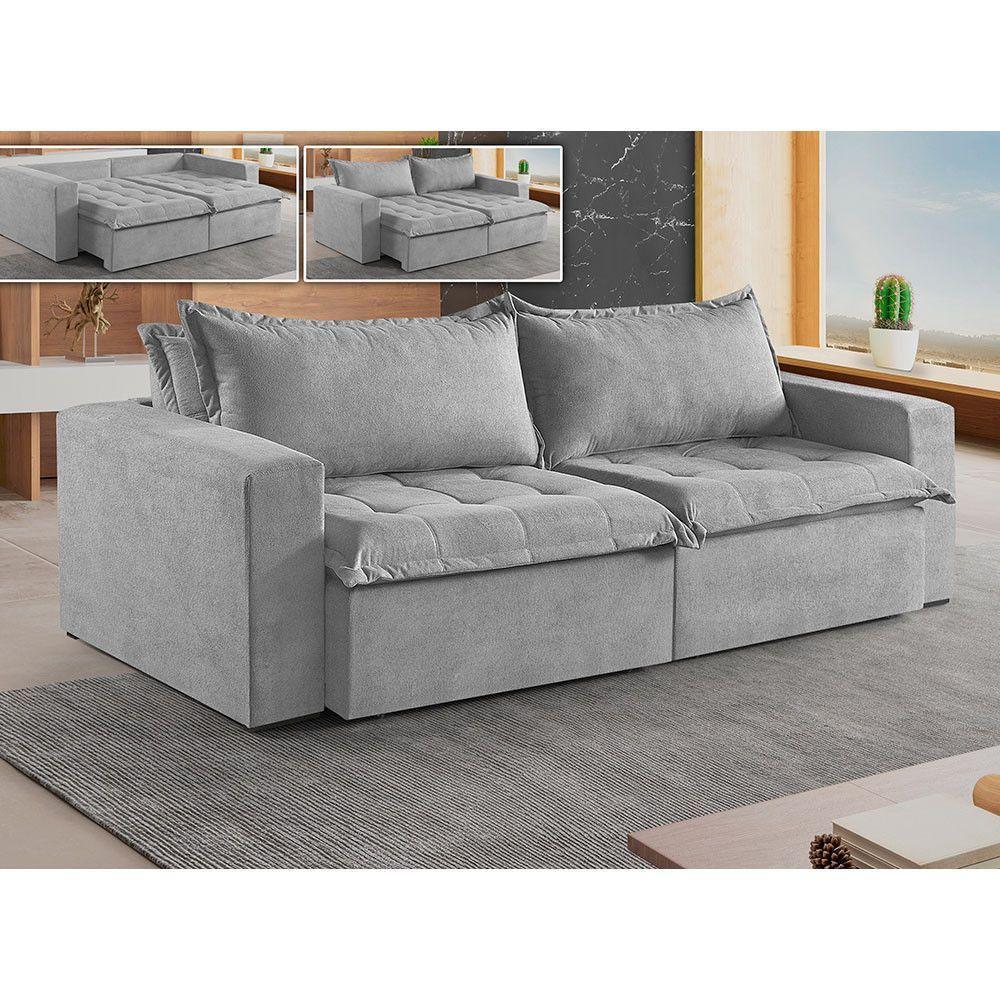 Sofá 5 Lugares Retrátil E Reclinável M-184 Veludo Martins Cinza - 3