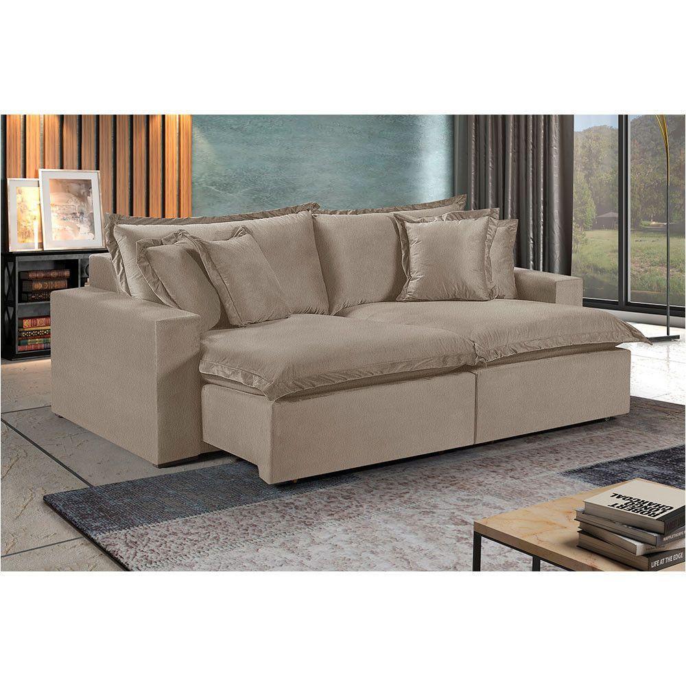 Sofá 2 Lugares Retrátil Com Encosto Fixo Linho M-145 Martins Bege - 2