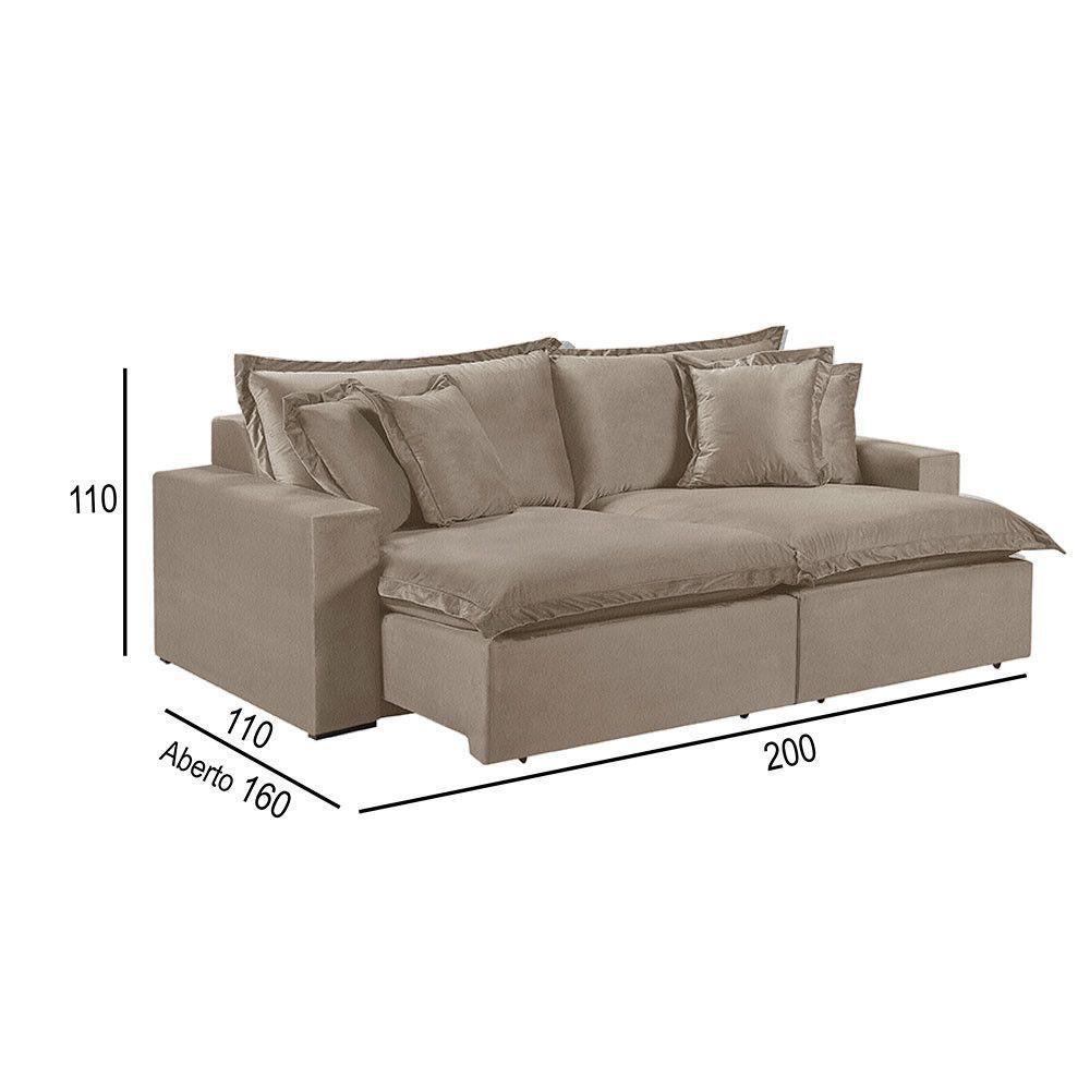 Sofá 2 Lugares Retrátil Com Encosto Fixo Linho M-145 Martins Bege - 3