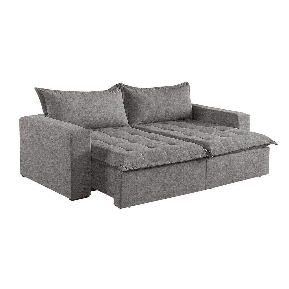Sofá Cama 4 Lugares Retrátil Reclinável Linho M-184 Martins Cinza - 1