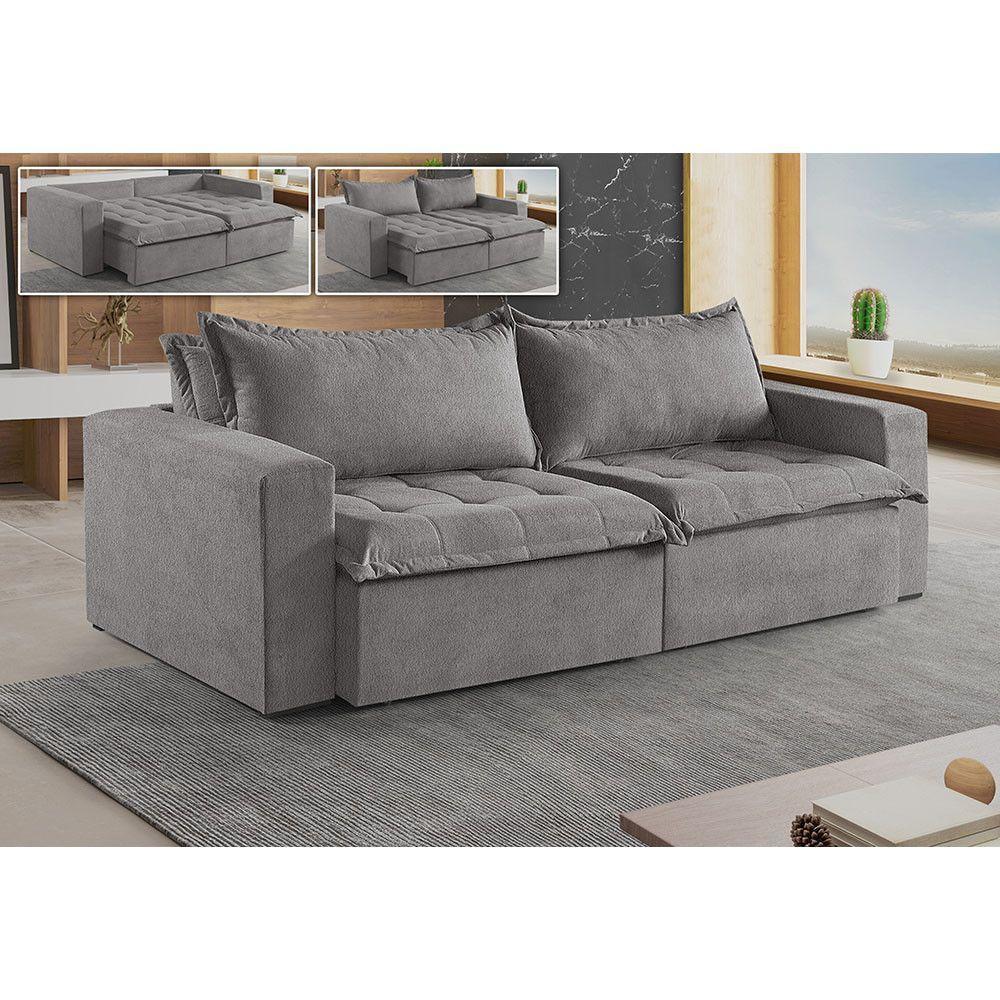 Sofá Cama 4 Lugares Retrátil Reclinável Linho M-184 Martins Cinza - 2