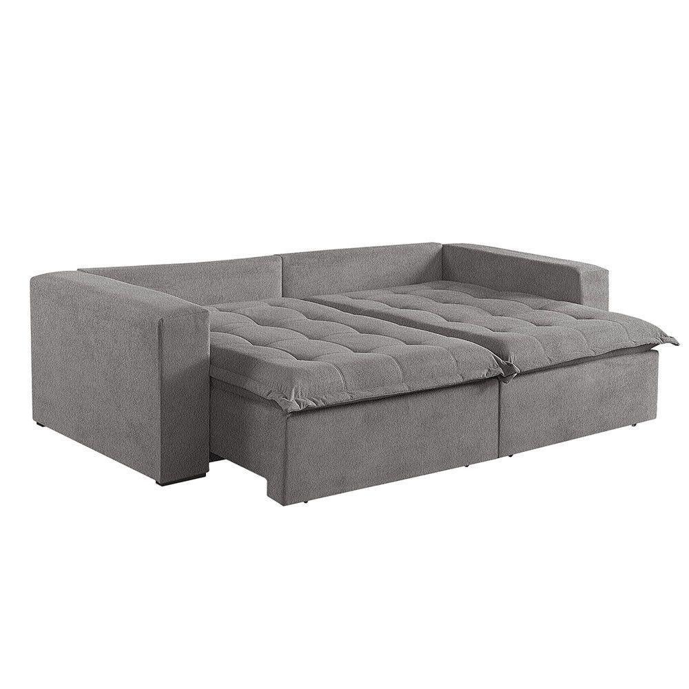 Sofá Cama 4 Lugares Retrátil Reclinável Linho M-184 Martins Cinza - 4