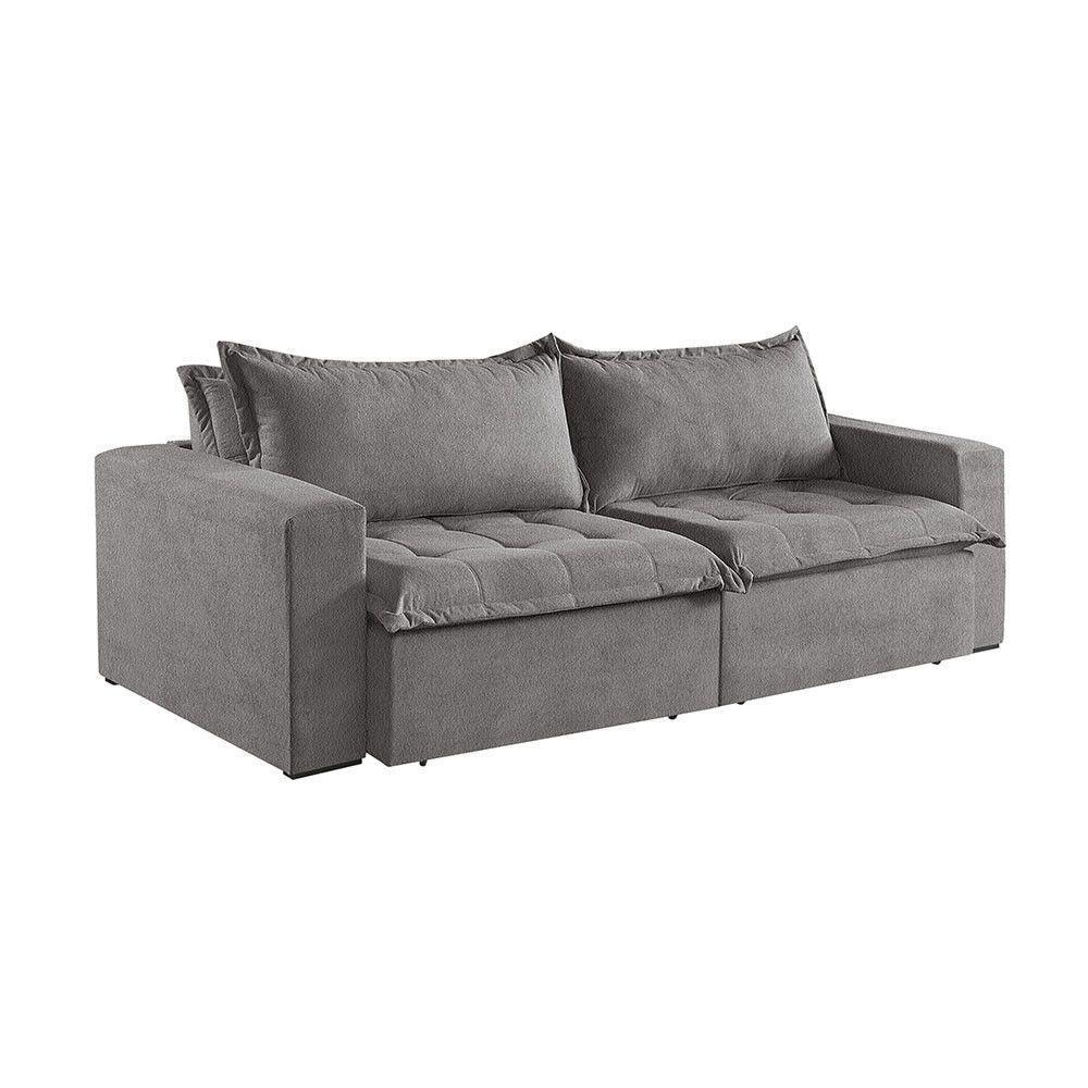 Sofá Cama 4 Lugares Retrátil Reclinável Linho M-184 Martins Cinza - 5
