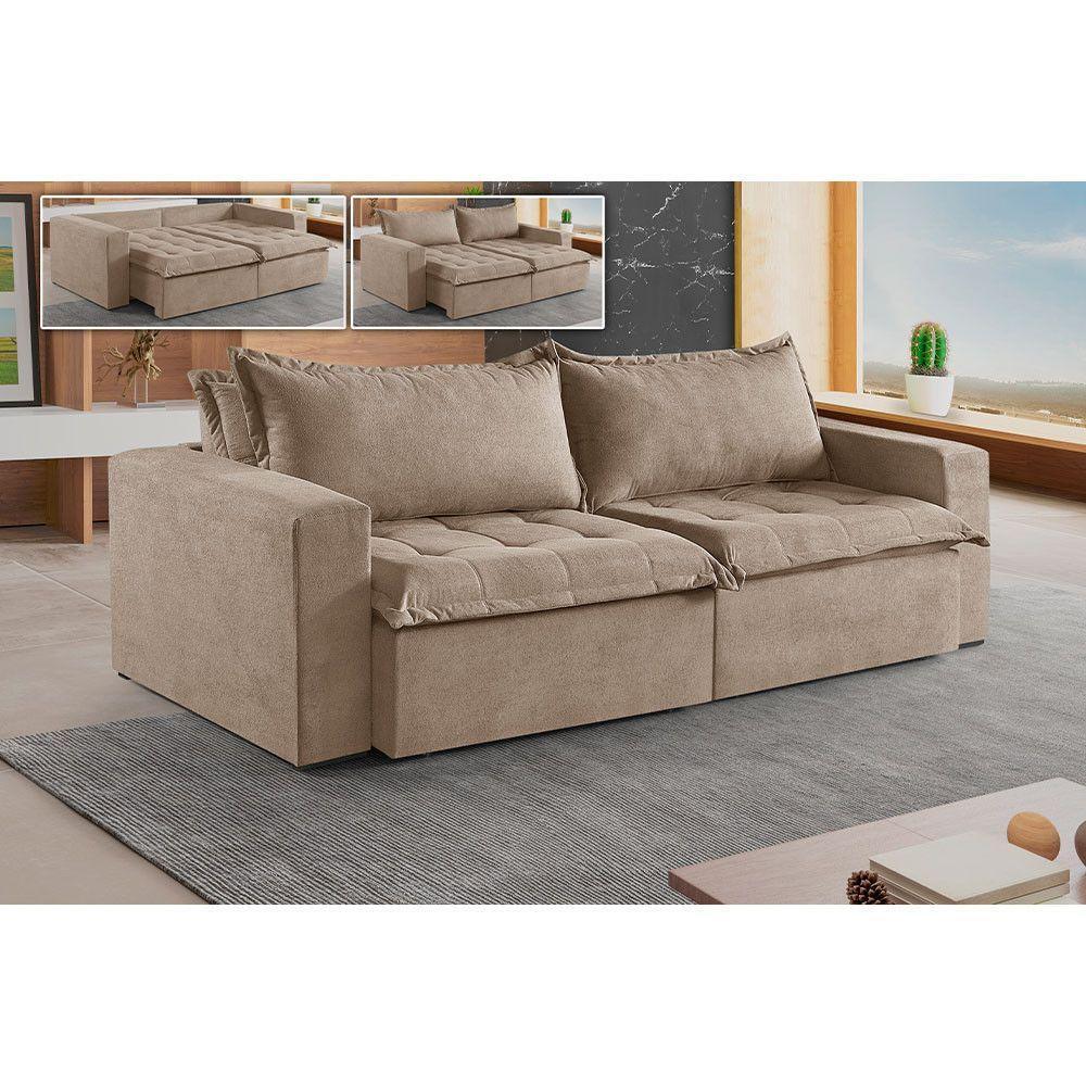 Sofá 5 Lugares Retrátil E Reclinável M-184 Veludo Martins Bege - 2