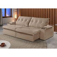 Sofá 3 Lugares Retrátil Martins M-163 Com Acessórios Veludo Bege - 2