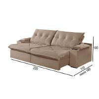 Sofá 3 Lugares Retrátil Martins M-163 Com Acessórios Veludo Bege - 3