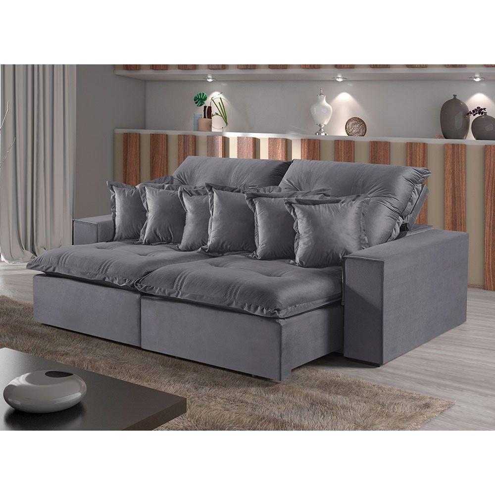 Sofá 4 Lugares Retrátil E Reclinável M-144 Veludo Martins Grafite - 2