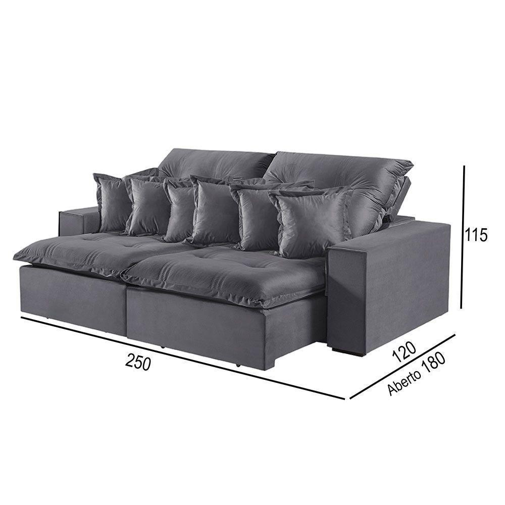 Sofá 4 Lugares Retrátil E Reclinável M-144 Veludo Martins Grafite - 3