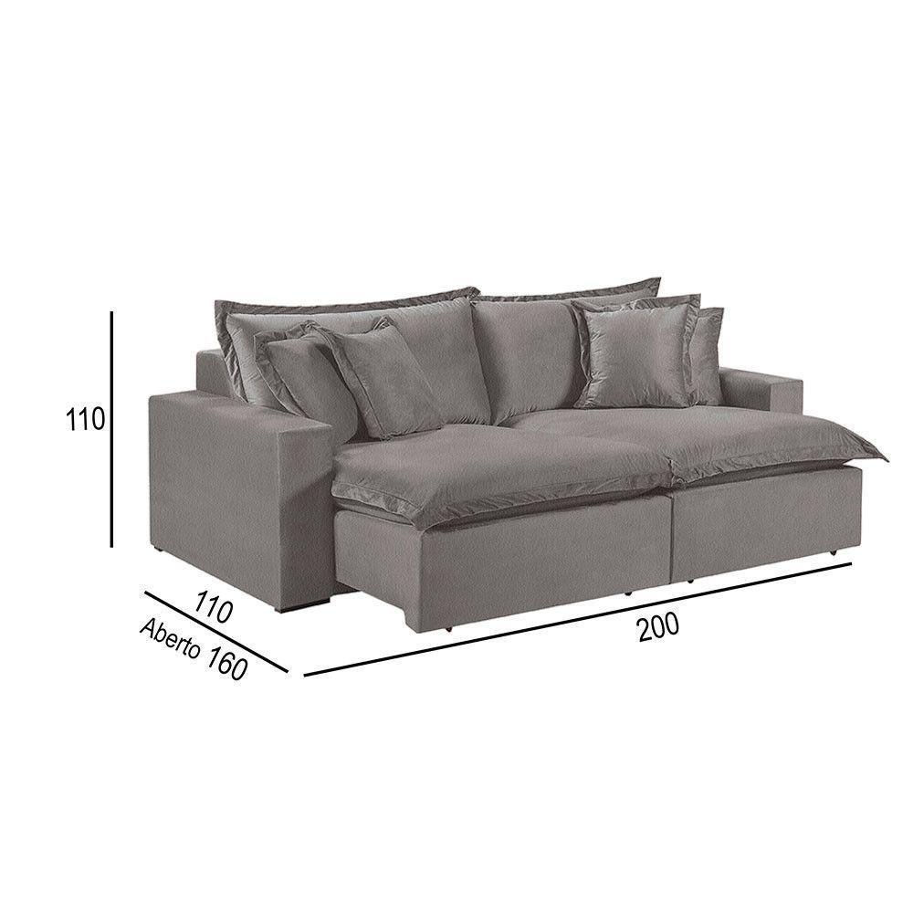 Sofá 2 Lugares Retrátil Com Encosto Fixo Linho M-145 Martins Cinza - 2