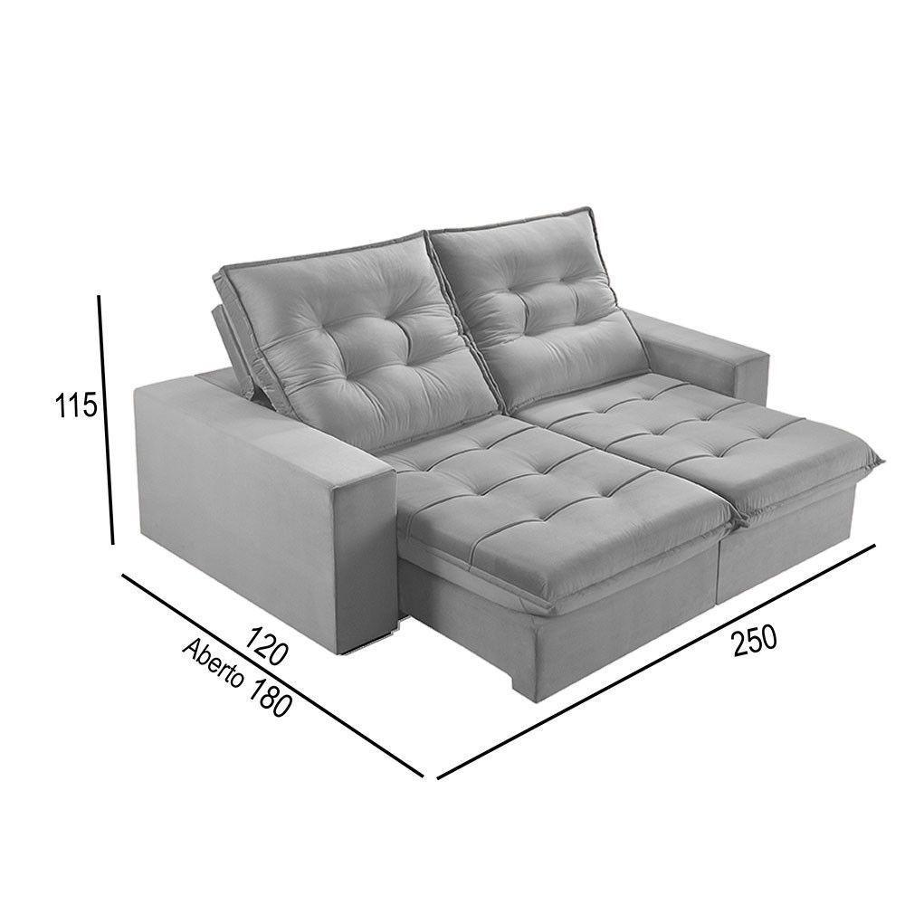 Sofá 4 Lugares Retrátil E Reclinável Martins M-166 Veludo Cinza - 3