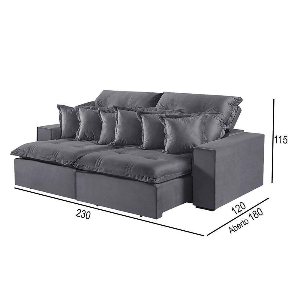 Sofá 3 Lugares Retrátil E Reclinável M-144 Veludo Martins Grafite - 2