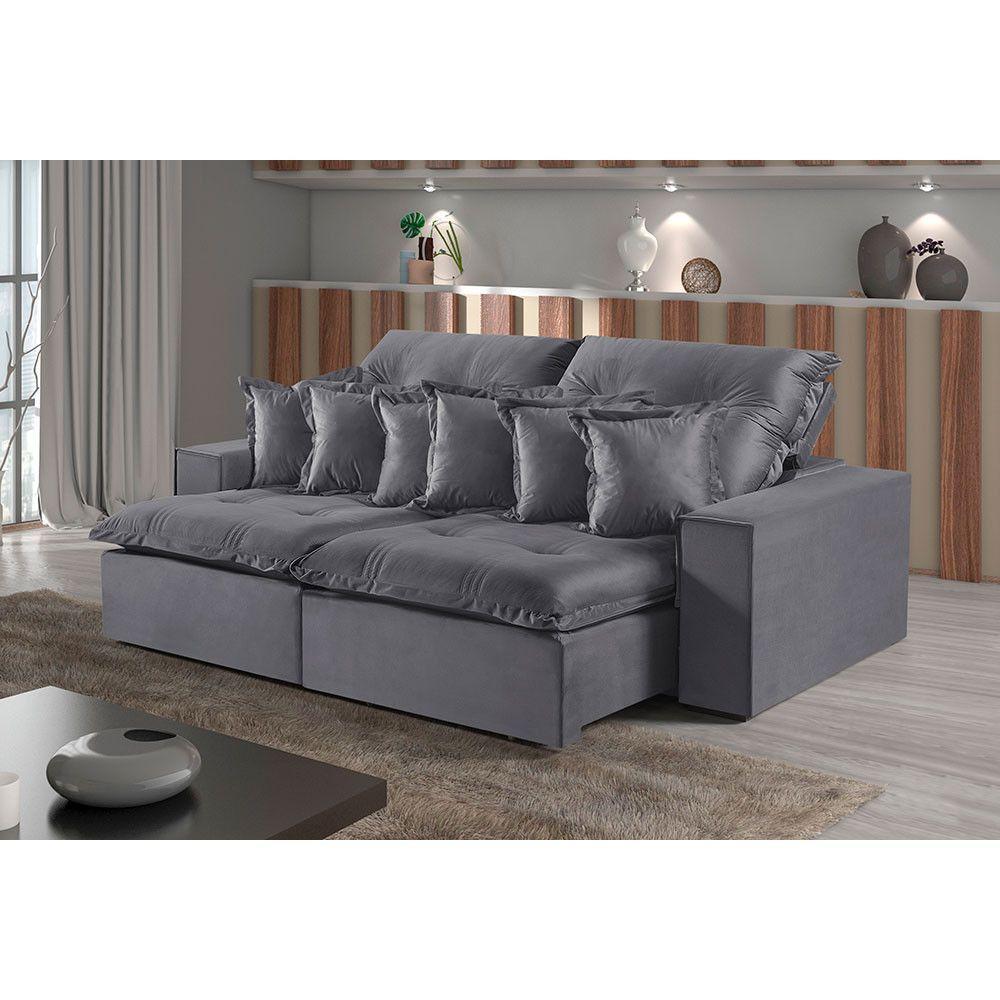 Sofá 3 Lugares Retrátil E Reclinável M-144 Veludo Martins Grafite - 3