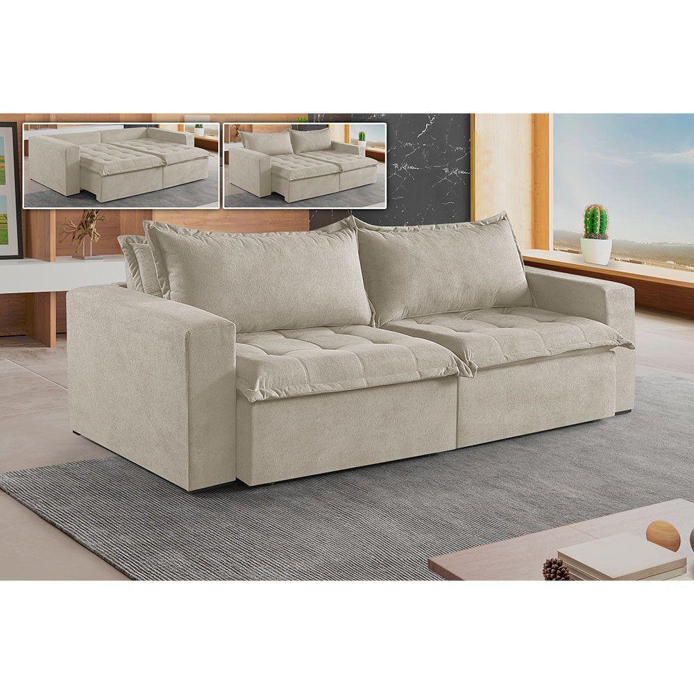 Sofá 5 Lugares Retrátil E Reclinável Linho M-184 Martins Creme - 2