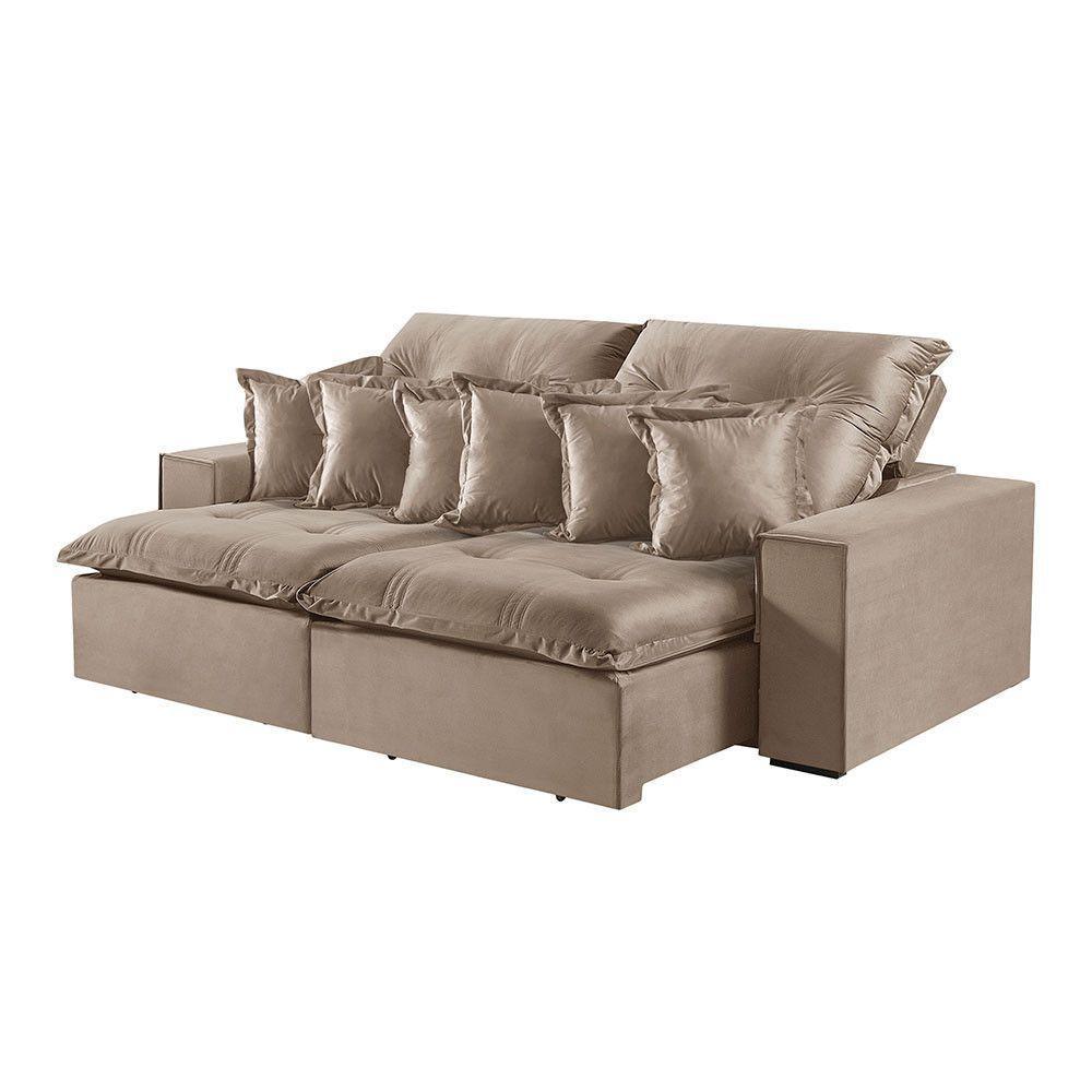 Sofá 3 Lugares Retrátil E Reclinável M-144 Veludo Martins Bege - 1