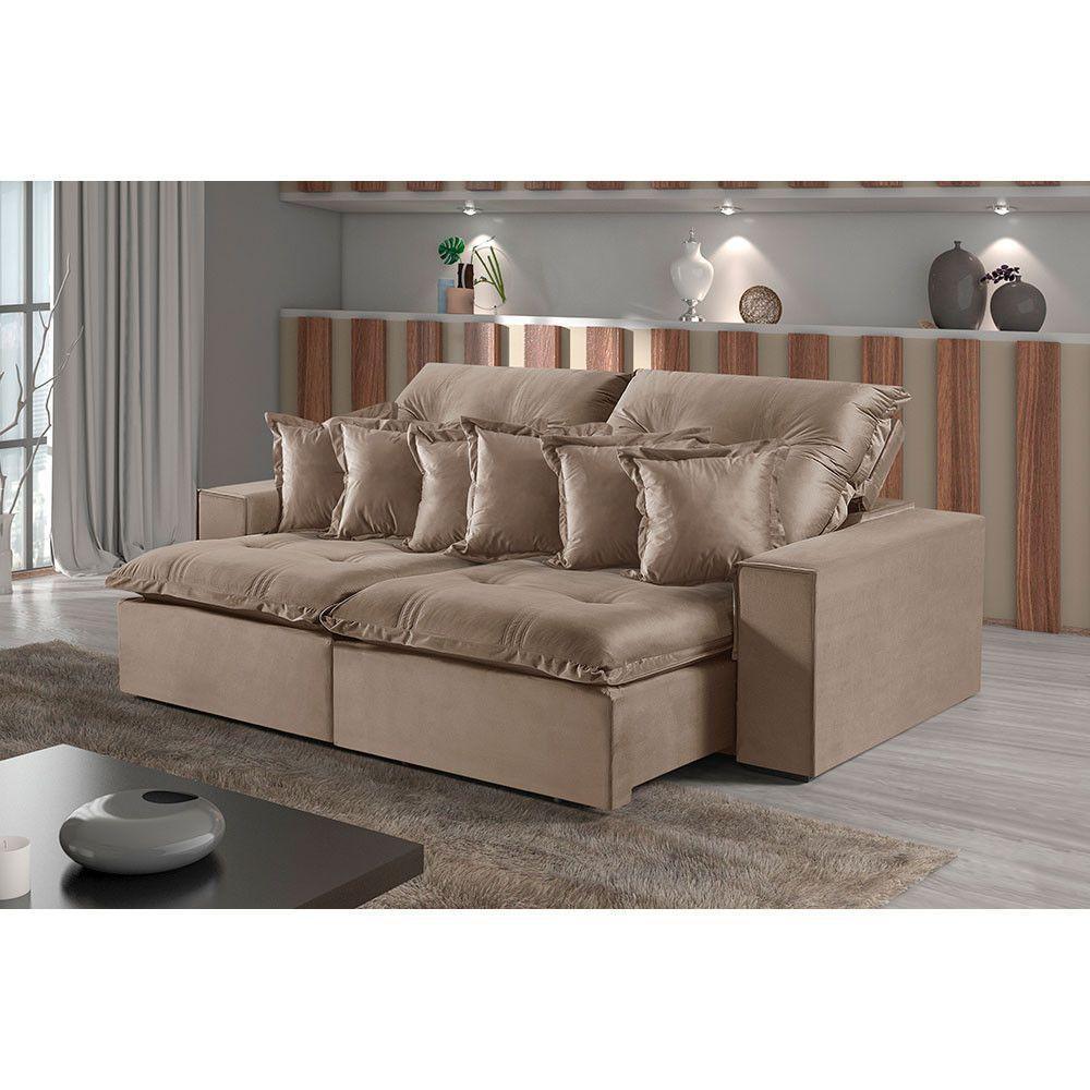 Sofá 3 Lugares Retrátil E Reclinável M-144 Veludo Martins Bege - 2