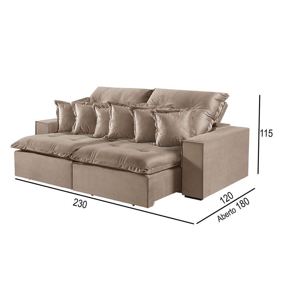 Sofá 3 Lugares Retrátil E Reclinável M-144 Veludo Martins Bege - 3