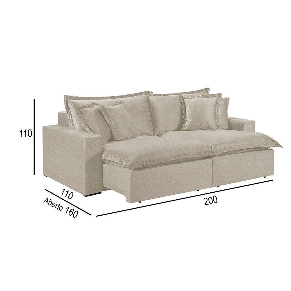 Sofá 2 Lugares Retrátil Com Encosto Fixo Linho M-145 Martins Creme - 3