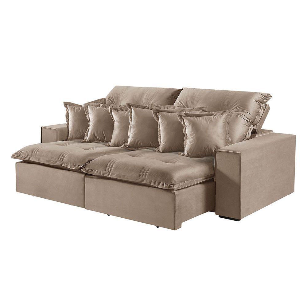 Sofá 5 Lugares Retrátil E Reclinável M-144 Veludo Martins Bege - 1