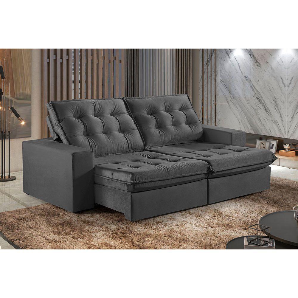 Sofá 3 Lugares Retrátil E Reclinável Martins M-165 Veludo Grafite - 2