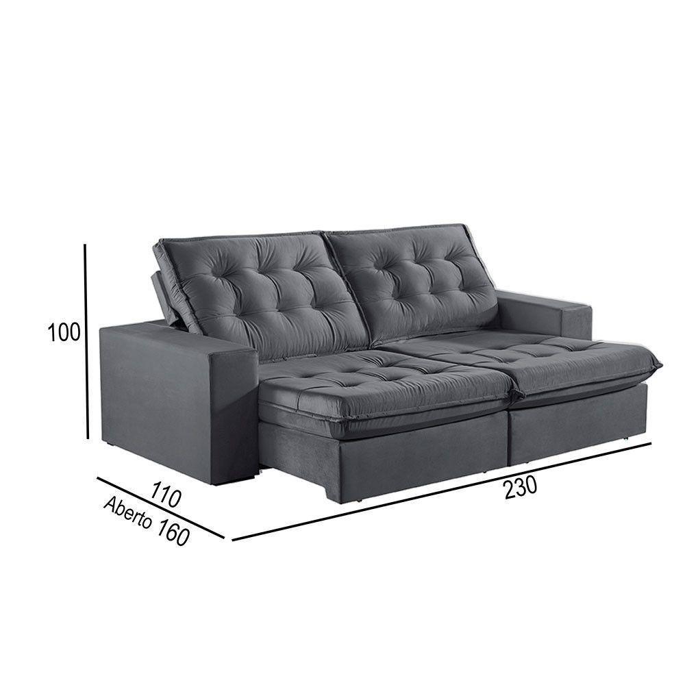 Sofá 3 Lugares Retrátil E Reclinável Martins M-165 Veludo Grafite - 3