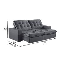 Sofá 3 Lugares Retrátil E Reclinável Martins M-165 Veludo Grafite - 3