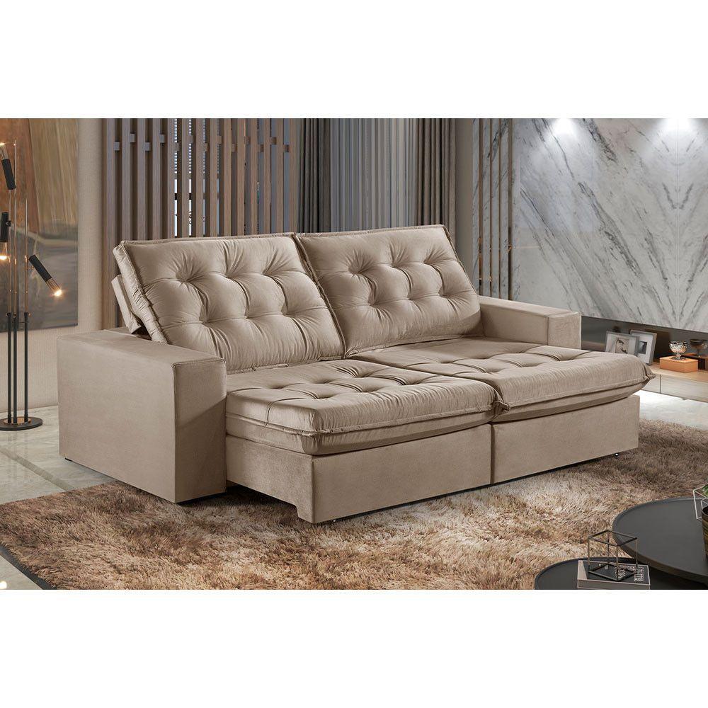 Sofá 3 Lugares Retrátil E Reclinável Martins M-165 Veludo Bege - 2