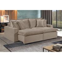 Sofá 3 Lugares Retrátil Com Encosto Fixo Linho M-145 Martins Bege - 2