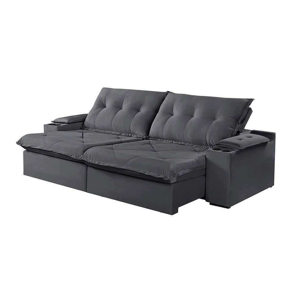 Sofá 4 Lugares Retrátil Martins M-163 Com Acessórios Veludo Grafite - 1