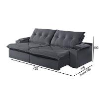 Sofá 4 Lugares Retrátil Martins M-163 Com Acessórios Veludo Grafite - 2