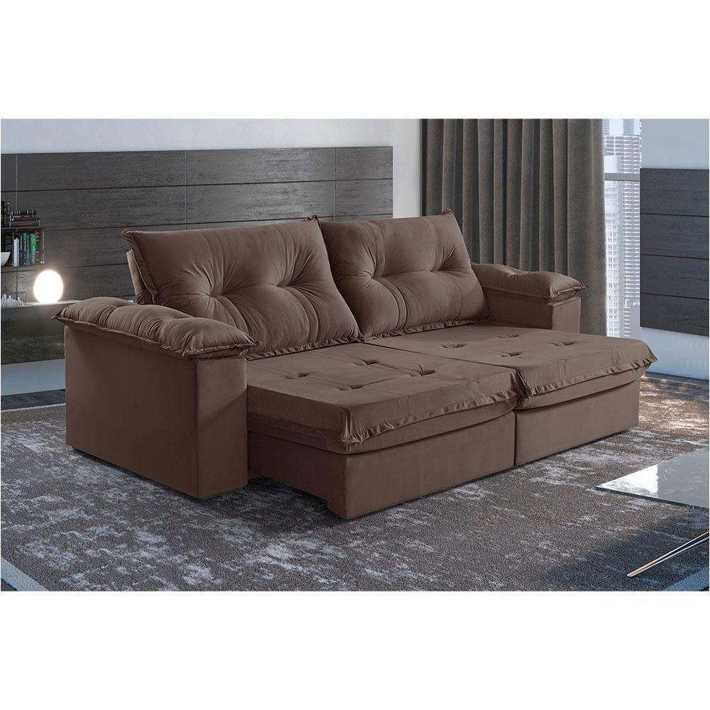 Sofá 5 Lugares Retrátil E Reclinável Martins M-164 Veludo Marrom - 2