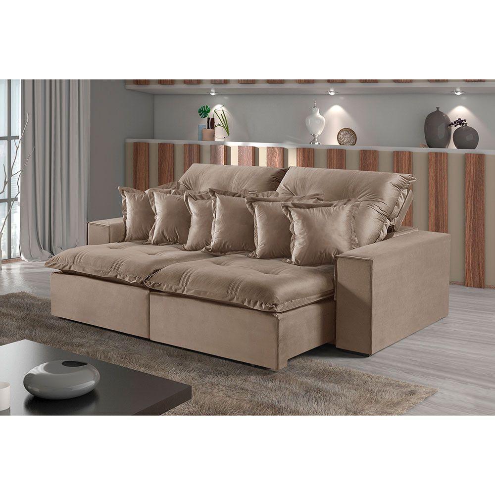 Sofá 4 Lugares Retrátil E Reclinável M-144 Veludo Martins Bege - 3