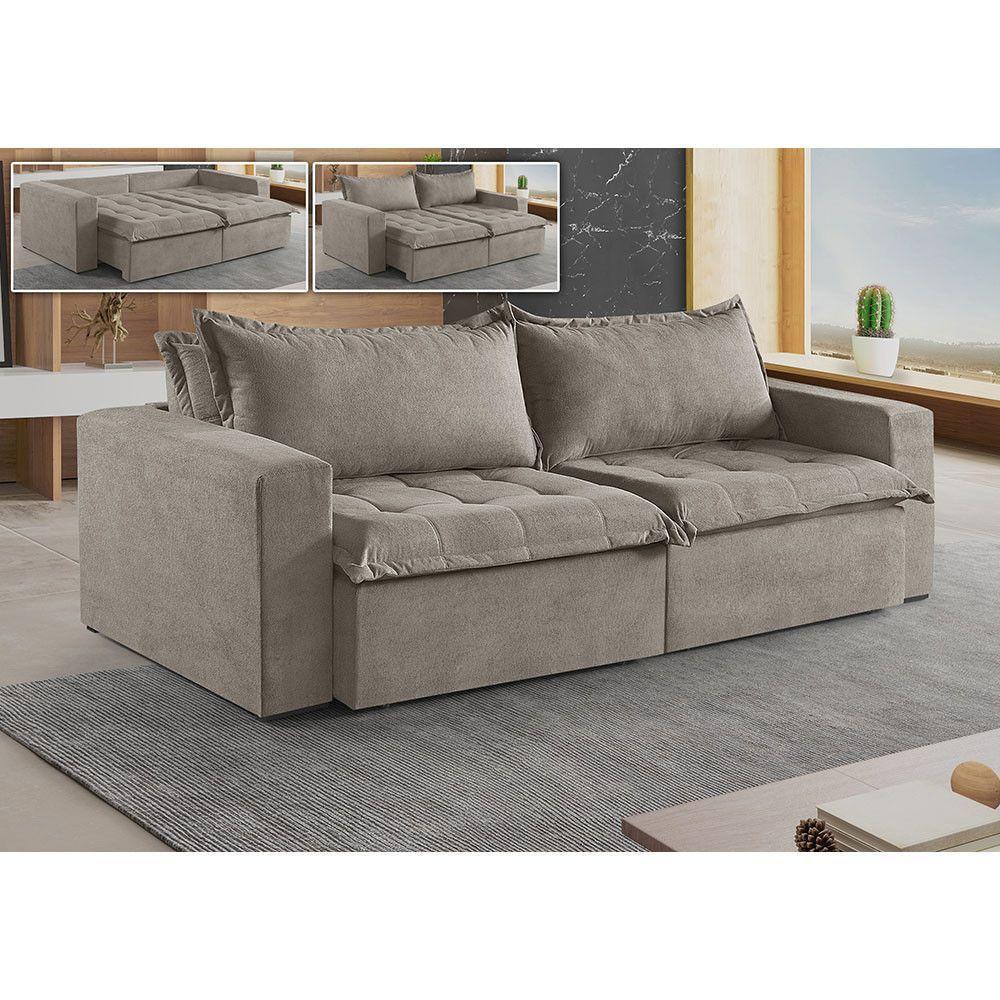 Sofá Cama 2 Lugares Retrátil Reclinável Linho M-184 Martins Bege - 3