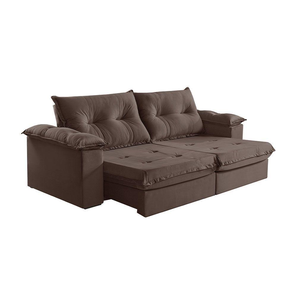 Sofá 4 Lugares Retrátil E Reclinável Martins M-164 Veludo Marrom - 1