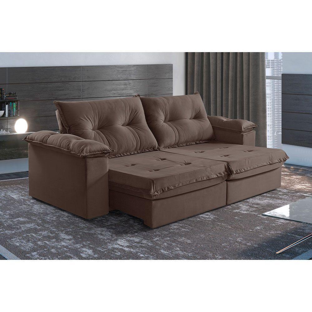 Sofá 4 Lugares Retrátil E Reclinável Martins M-164 Veludo Marrom - 2